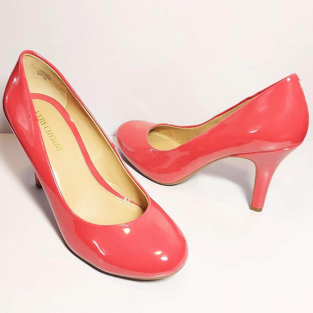 Very Cherry Size 10M Women's Isabel Coral Orange Patent Pumps Shoes 4 Inch Heels